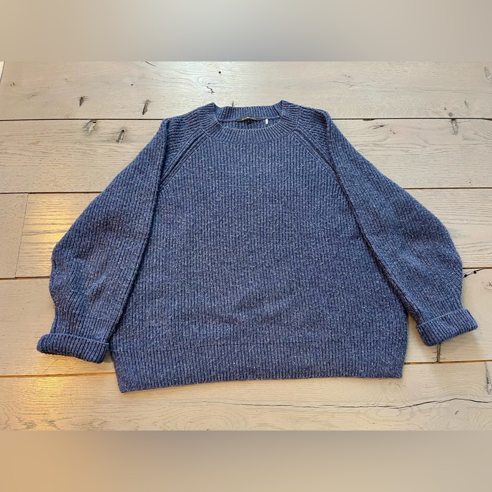 Kobi Halperin Women’s Heathered Navy Crewneck Sweater with Metallic Threads.